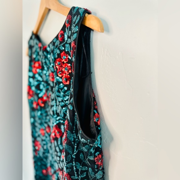 Leslie Fay Sequin Dress Floral Black Red Roses Sleeveless SZ 16 NWT - Picture 6 of 16